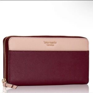 KATE SPADE NY Burgundy & Blush Saffiano Zip Around Wallet NWOT